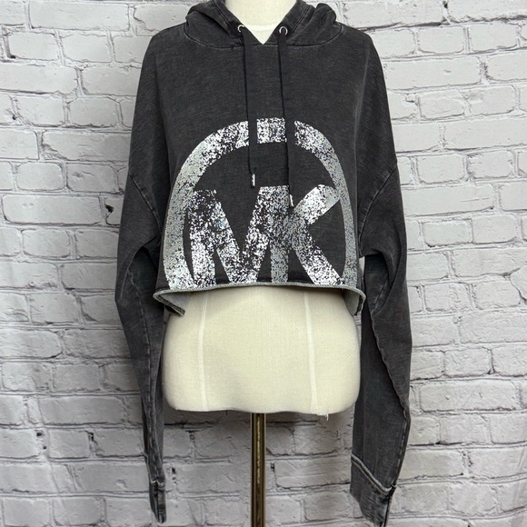 MICHAEL KORS Hoodie Crop Top Cropped Sweatshirt Size Medium MK - Picture 1 of 13